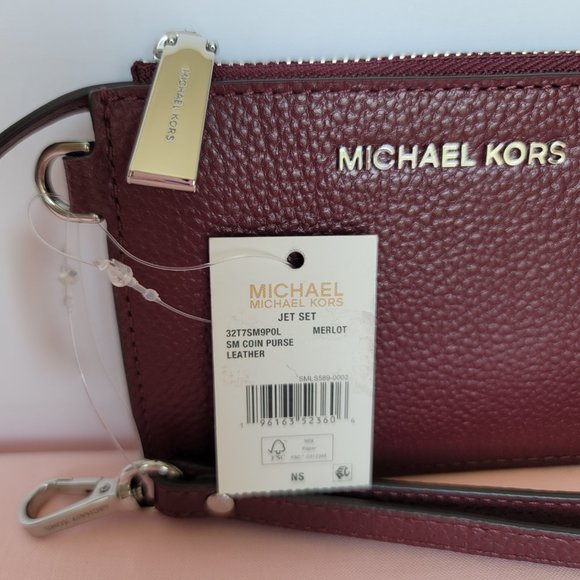 MICHAEL KORS Small Top-Zip Coin Pouch with ID Holder Pebbled Leather-Merlot⭐$69 - Picture 16 of 16